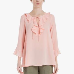 MAX STUDIO cascade ruffled keyhole peasant blouse loose fit melon/peach color